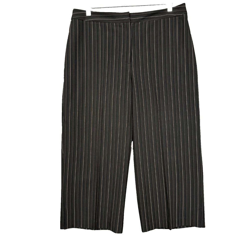 Chicos Pants Womens 2 12 Black Brown‎ White Pin Stripe Crop Stretch Career Work